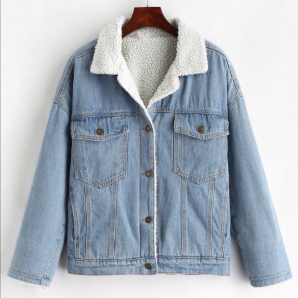 Drop Shoulder Fleece Denim Jacket